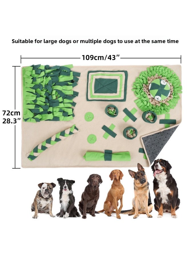 سجادة تفاعلية للبحث عن الطعام للكلاب الكبيرة، باللونين الأخضر والبيج، مقاس 109×72 سم، لعبة تدريب على تناول الطعام ببطء بقاعدة مانعة للانزلاق، مع أماكن اختباء متعددة. - Image 3